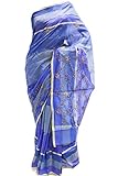 Women's Sky Blue and Gold Poly Cotton Saree Indian Poly Cotton Saree Sari Curtain Drape Fabric Unstitched Blouse Piece Sky Blue And Gold