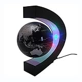 Senders Floating Globe with LED Lights C Shape Magnetic Levitation Floating Globe World Map for Desk Decoration (Black-Silver)