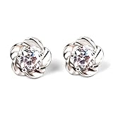 Banggood 1pair Womens Sterling Silver Platinum Plated Flowers Ear Earrings