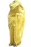 Women's Light Yellow and Gold Poly Cotton Saree Indian Poly Cotton Saree Sari Curtain Drape Fabric Unstitched Blouse Piece Light Yellow And Gold