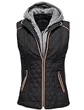 Winter Quilted Lightweight Hooded Fur Lined Vests (YFAD),071-Black,US M