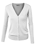 BIADANI Women Button Down Long Sleeve Soft V-Neck Cardigan Sweater White Medium