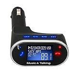 DLAND Blue LCD Wireless Bluetooth 3.0 FM Transmitter with Car Charger Adapter Cigarette Lighter,Hands-Free Calling Car Kit with Stereo Radio Sound, In-Car/Truck Mp3 Player with USB Charging Port,Music Control for iPhone 6 6 Plus 5S 5C 5 4S 4 ipod Sam
