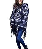 Modadorn New Basic Solid Winter Ruana Fringe Women's Fashion, Shawl & Accessories (Elegant Native Motif BLACK/GRAY)