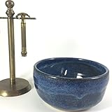 Handmade Large Blue Pottery Shaving Bowl for Men