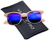 WearMe Pro - Clubmaster Style Sunglasses Retro Mirror Lens Sunglasses (Wood Print / Mirror Purple, 48)