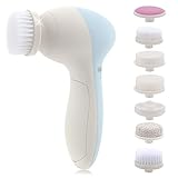 PIXNOR P2016 Portable 7-in-1 Facial Brush for Women & Men - Deeply Cleaning Skin - Natural Anti-aging - Microdermabrasion Cleanser Tool Set - Exfoliating Dead Skin Cells - Stimulate Collagen - Beauty Care Massager Facial Massager Cleaner (Light Blue)