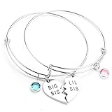 Top Plaza 2pcs/Set Matching Big Sis Lil Sis Pink/Blue Crystal Heart Charm Bangle Bracelets Set Gift for Sisters BFF Friends (Charm Bracelets)