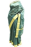 Krishna Sarees Women's Green and Gold Poly Cotton Saree Indian Poly Cotton Saree Sari Curtain Drape Fabric Unstitched Blouse Piece Green And Gold
