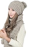 Women Fashion Winter Warm Knitted Scarf and Hat Set Skullcaps,Beige