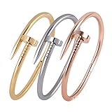 Nail Bangle Bracelet for Women Girl Silver Rose Gold Tone Cuff 3-Piece Jewelry