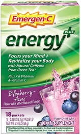 Emergen-C Energy+ Dietary Supplement Drink Mix with Caffeine, 0.33 Ounce Packets (Blueberry-Acai Flavor, 18 Count)