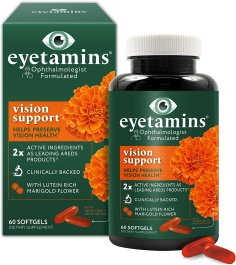 eyetamins Vision Support - 60 Capsules Ophthalmologist-Formulated - 2X Lutein and Zeaxanthin of Leading Brands - Plant-Based, Natural - Vegan and Non-GMO Formula (60 Count)