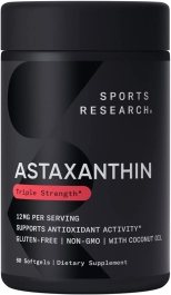 Triple Strength Astaxanthin (12mg) with Organic Coconut Oil | Non-GMO, Soy & Gluten Free - 60 Mini Softgels (2 Month Supply)